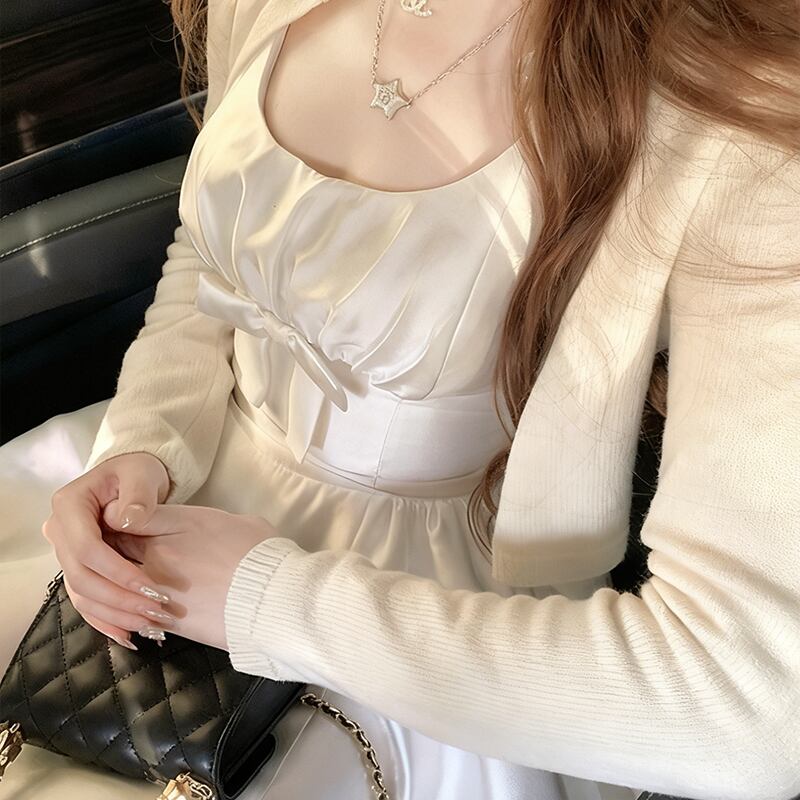 【dress】リボン付きノースリーブフレアワンピース Q7989