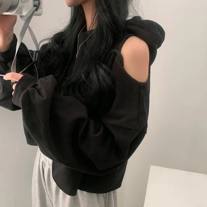【tops】オフショルダーフーディーパーカー　M18906