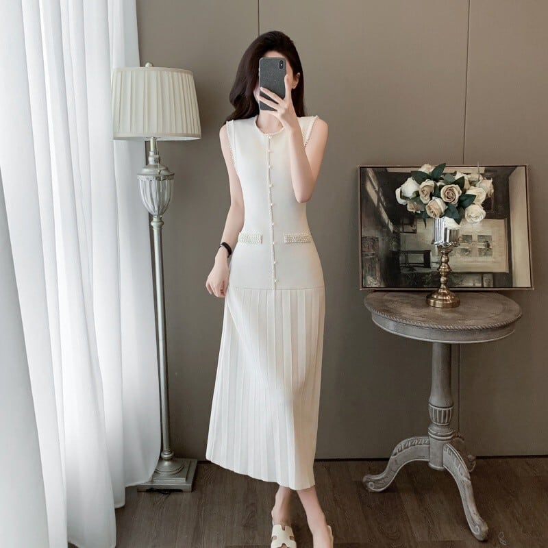 【dress】パールノースリーブニットワンピース　M24911