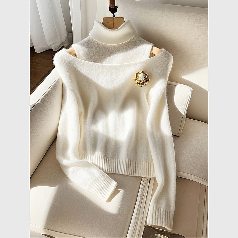 【tops】オフショルダーハイネックニットトップス　M28764