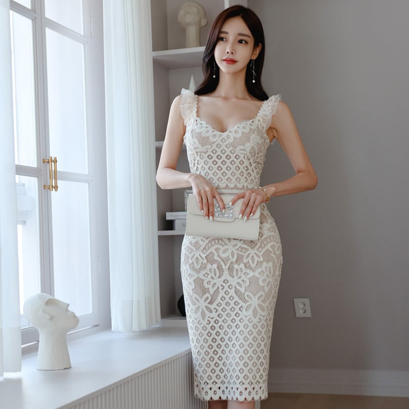 【dress】Vネックレースキャミワンピース Q7980