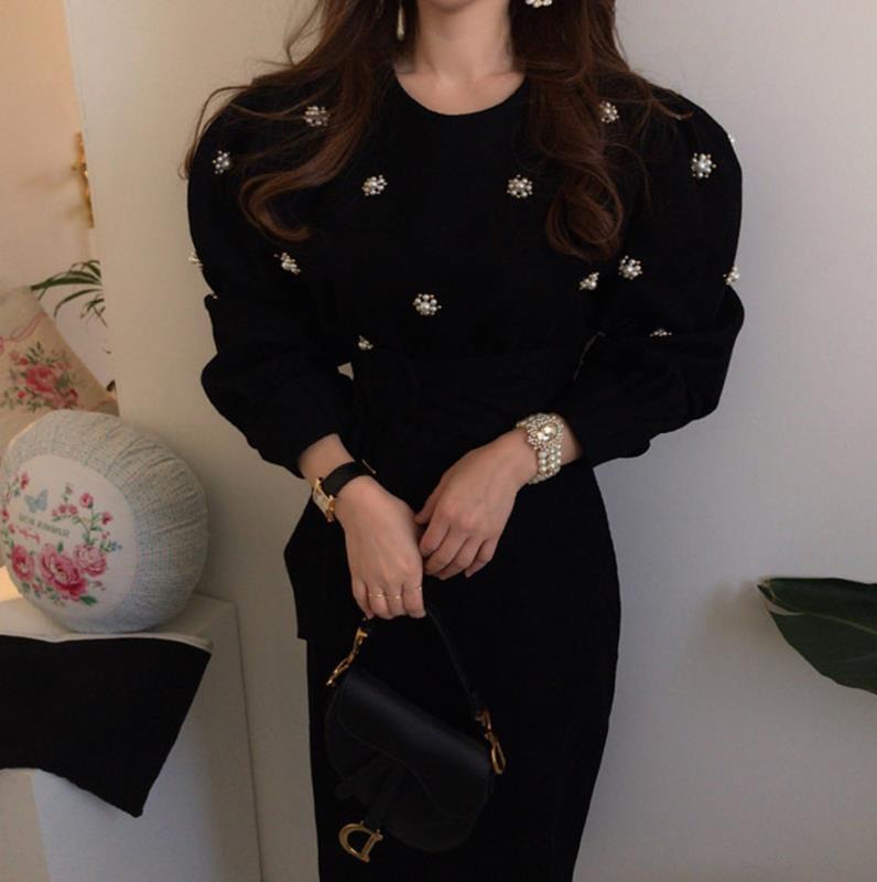 【dress】 韓国系気質満点レトロスウィートパフスリーブ着痩せコールテンワンピース G1775