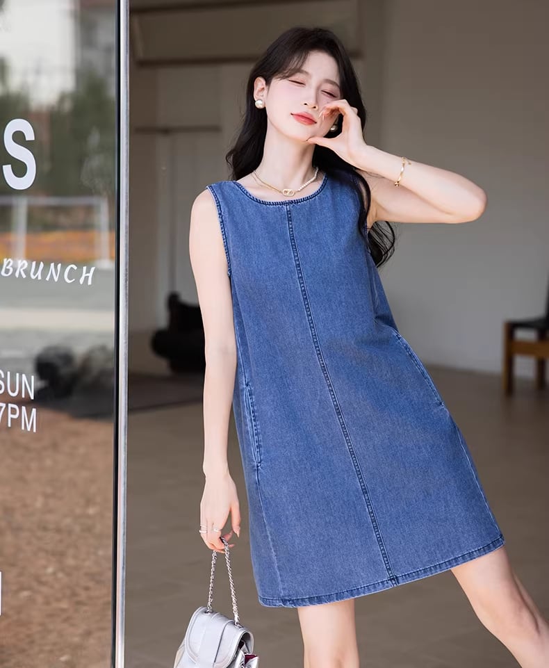 【dress】ノースリーブデニムワンピース Q8420