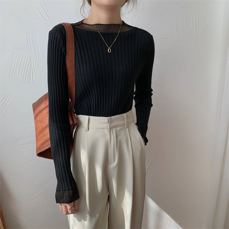 【tops】チュールドッキングニットトップス　M26543