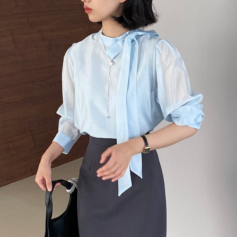 【tops】リボン付きテンセルトップス Q8322