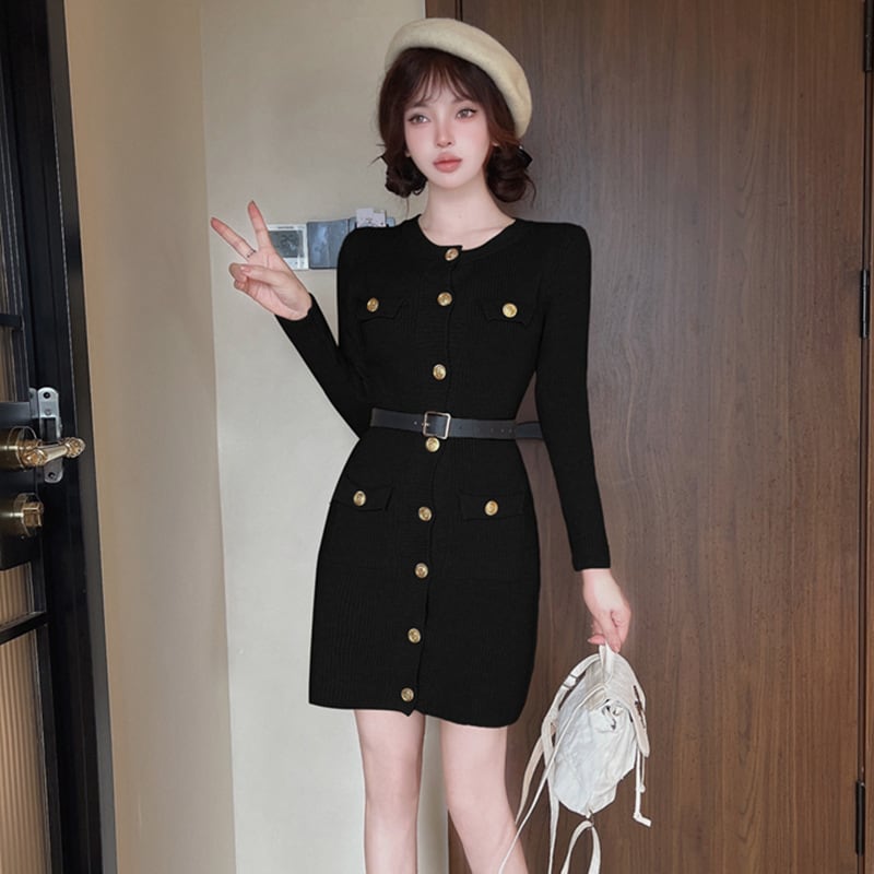 【dress】ボタンデザインニットワンピース　M27419