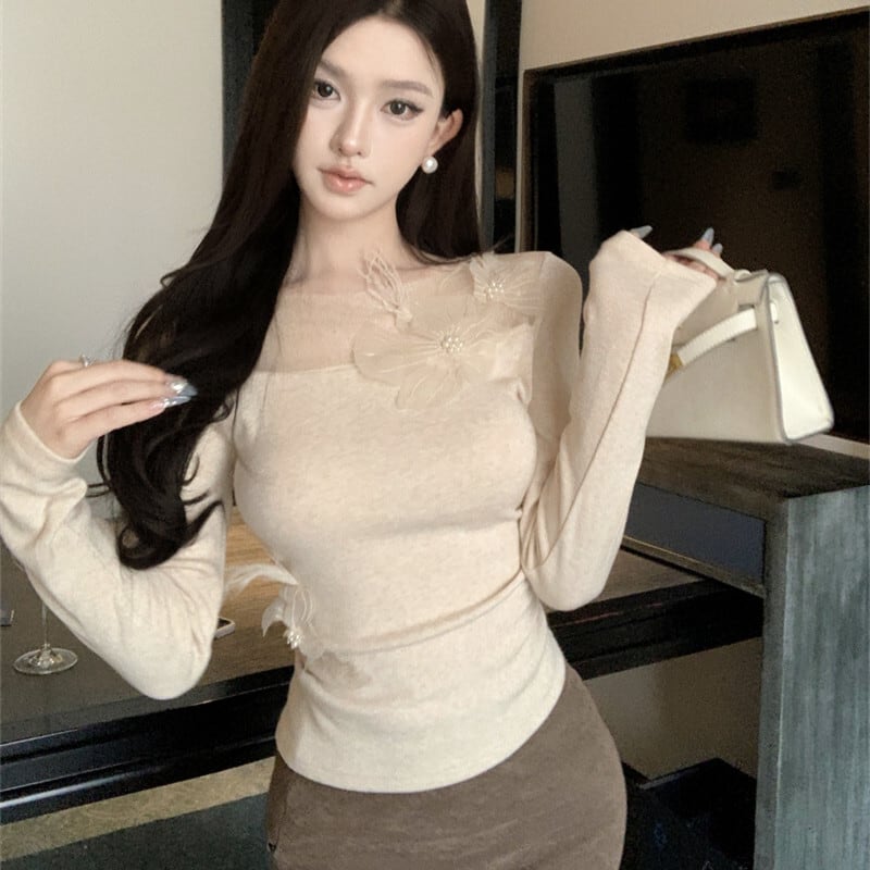 【tops】チュールコンビ立体フラワートップス　M28376