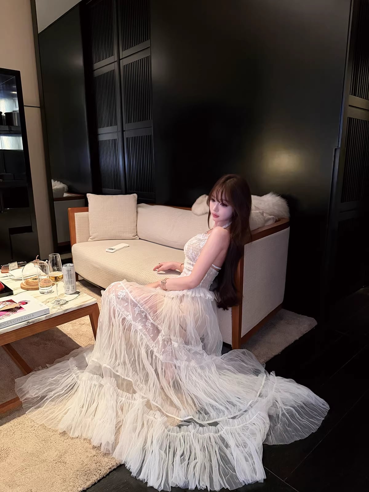 【dress】チュールレースロングワンピース Q7971