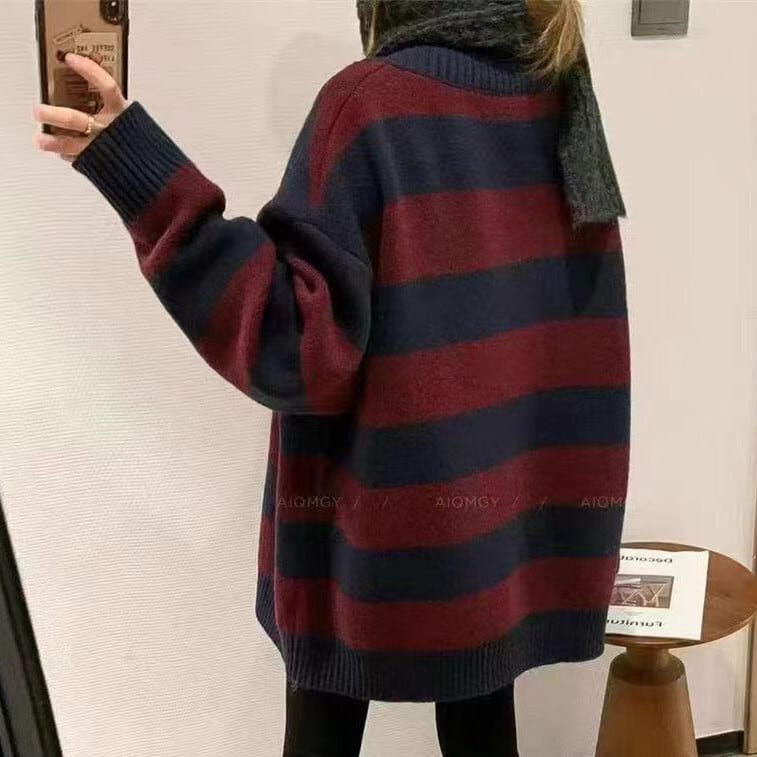 【outer】ボーダー柄ニットカーデ　M27359