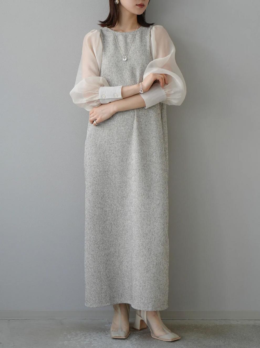 【dress】シアースリーブドッキングワンピース　N2964