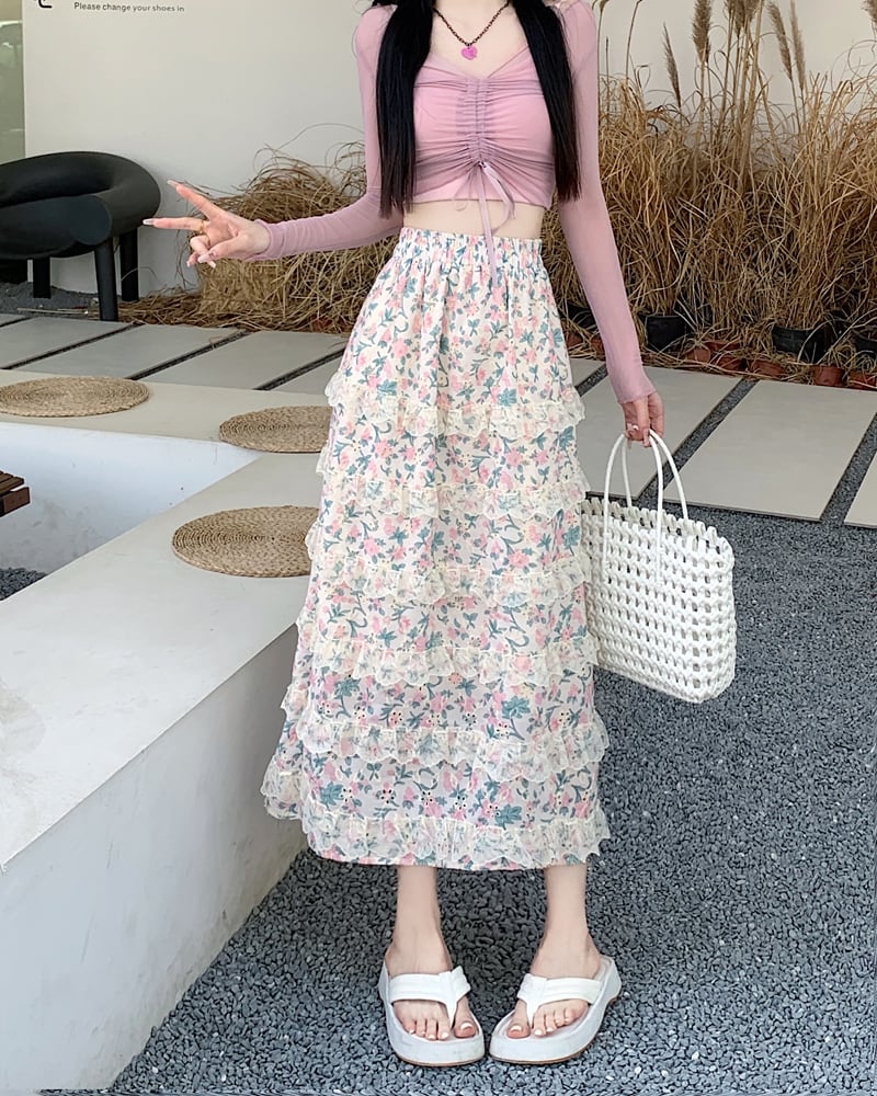 【bottoms】Aライン花柄スカートG20445