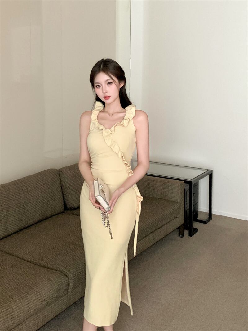 【dress】ギャザースリットワンピース G21324