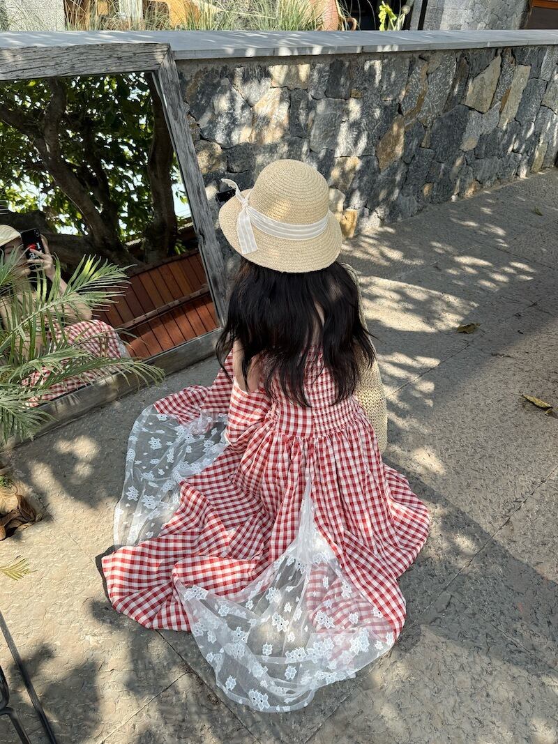 【dress】レースドッキングチェック柄ワンピース　M29795