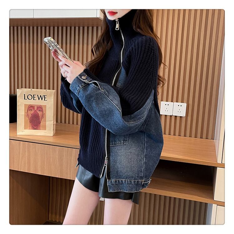 【outer】デニムドッキングニットカーデ　M18405
