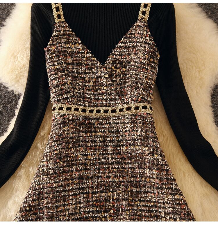 【set】今季マストバイ!気質満点ニットトップス+キャミワンピース秋冬２点セット G3176