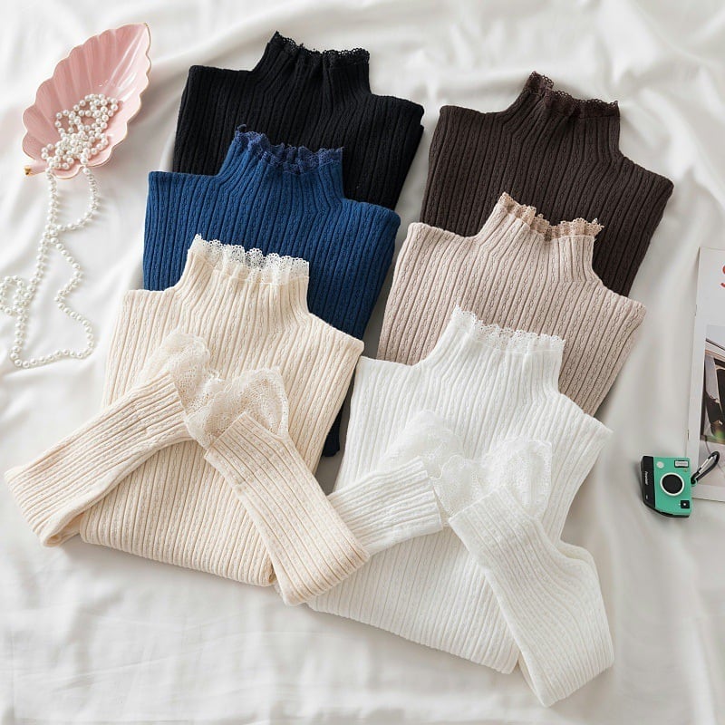 【tops】レース切り替えニットトップス　M28663