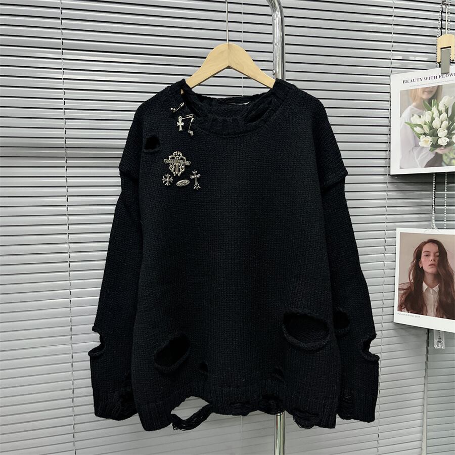 【tops】ダメージ加工ニットセーター　M18470