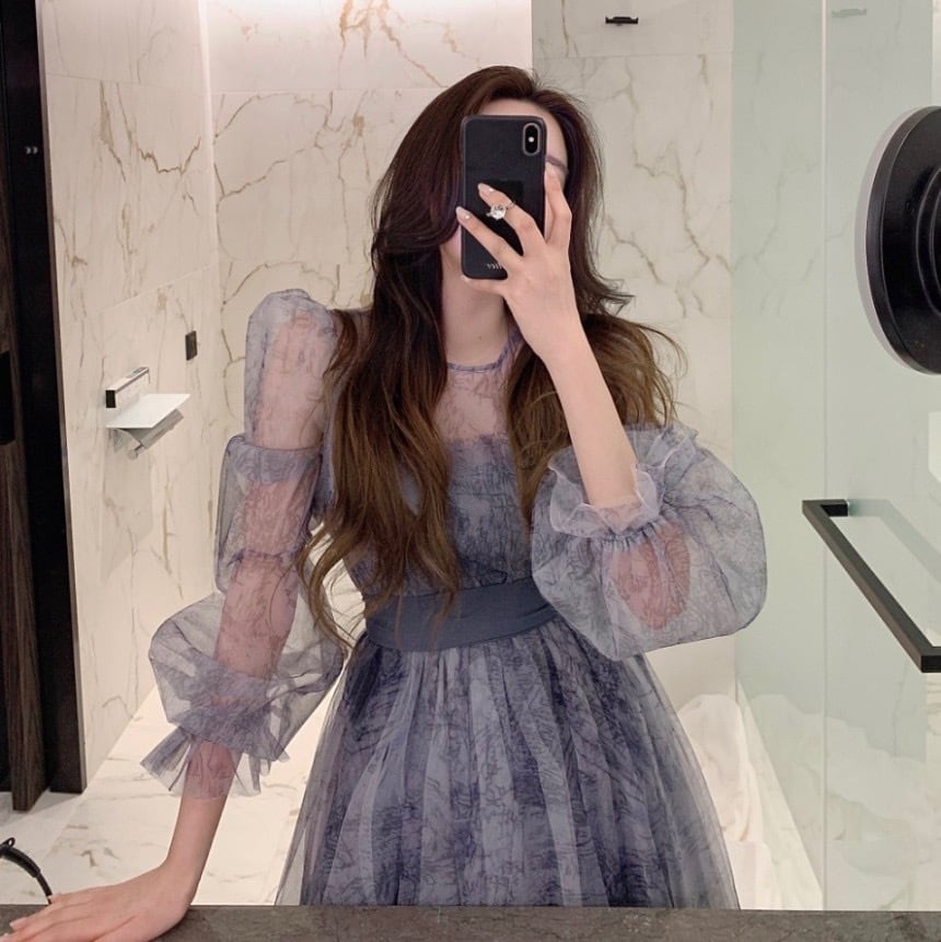 【dress】パフスリーブチュールワンピース　M30144