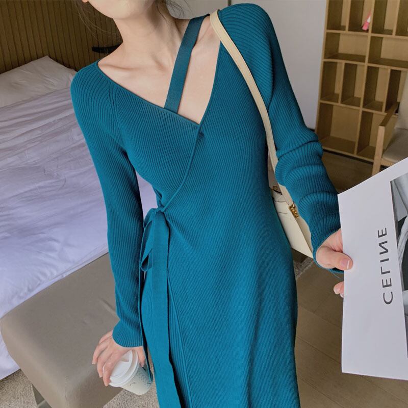 【dress】優しい雰囲気!気質満点レトロスウィートフランス風秋ニットワンピース G2402