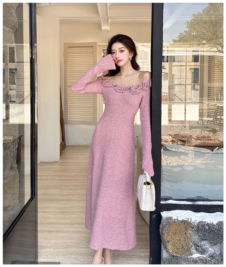 【dress】立体フラワーニットワンピース　M27289