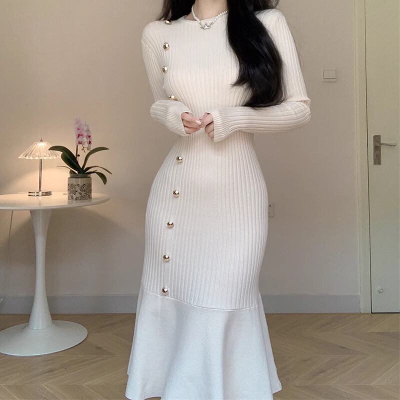 【dress】ニットマーメイドワンピース Q7288