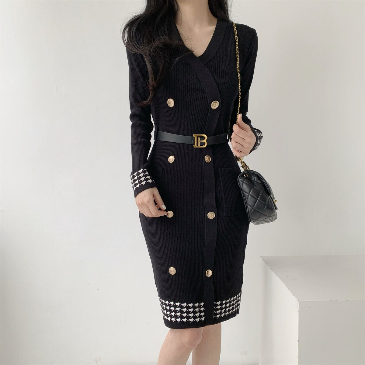 【dress】ダブルボタンニットワンピース　M28067