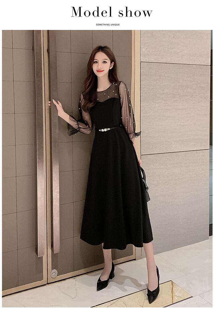 【dress】優しい雰囲気!韓国風気質満点魅力的レトロパフスリーブワンピース G0188