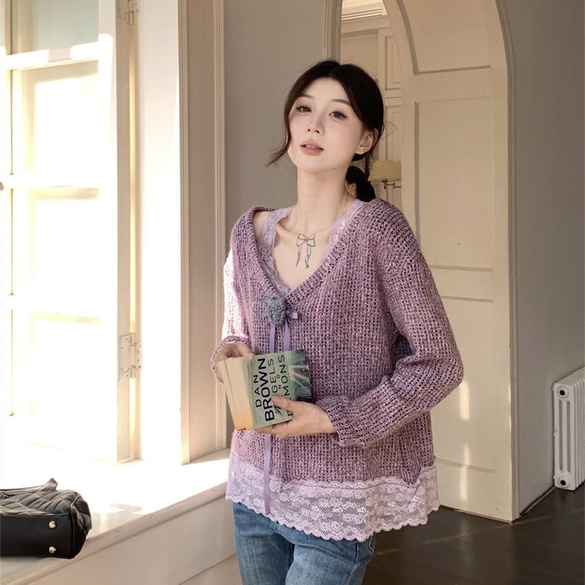 【tops】レース切り替えニットセーター　M27463