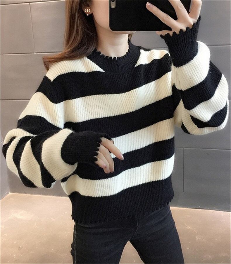 【tops】ボーダー柄ニットセーター　M27558