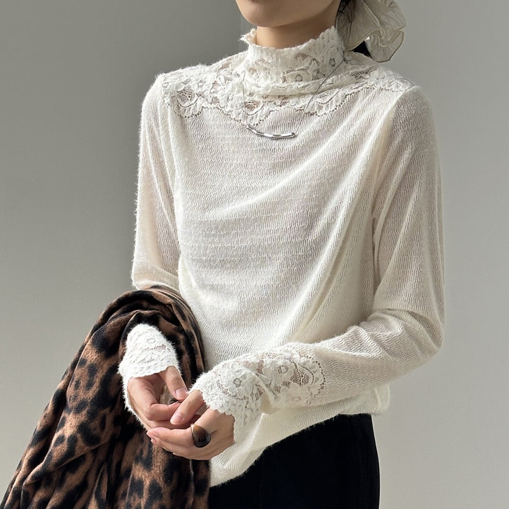 【tops】レースドッキングニットトップス　M28050