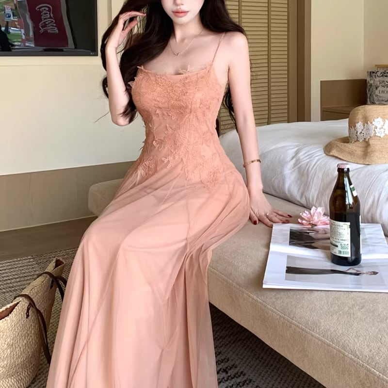 【dress】レースロングキャミワンピース Q8208
