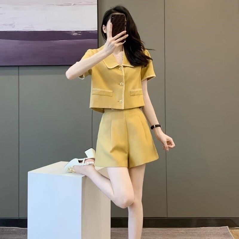 【set】POLOネックトップス+ショートパンツ2点セットF7484