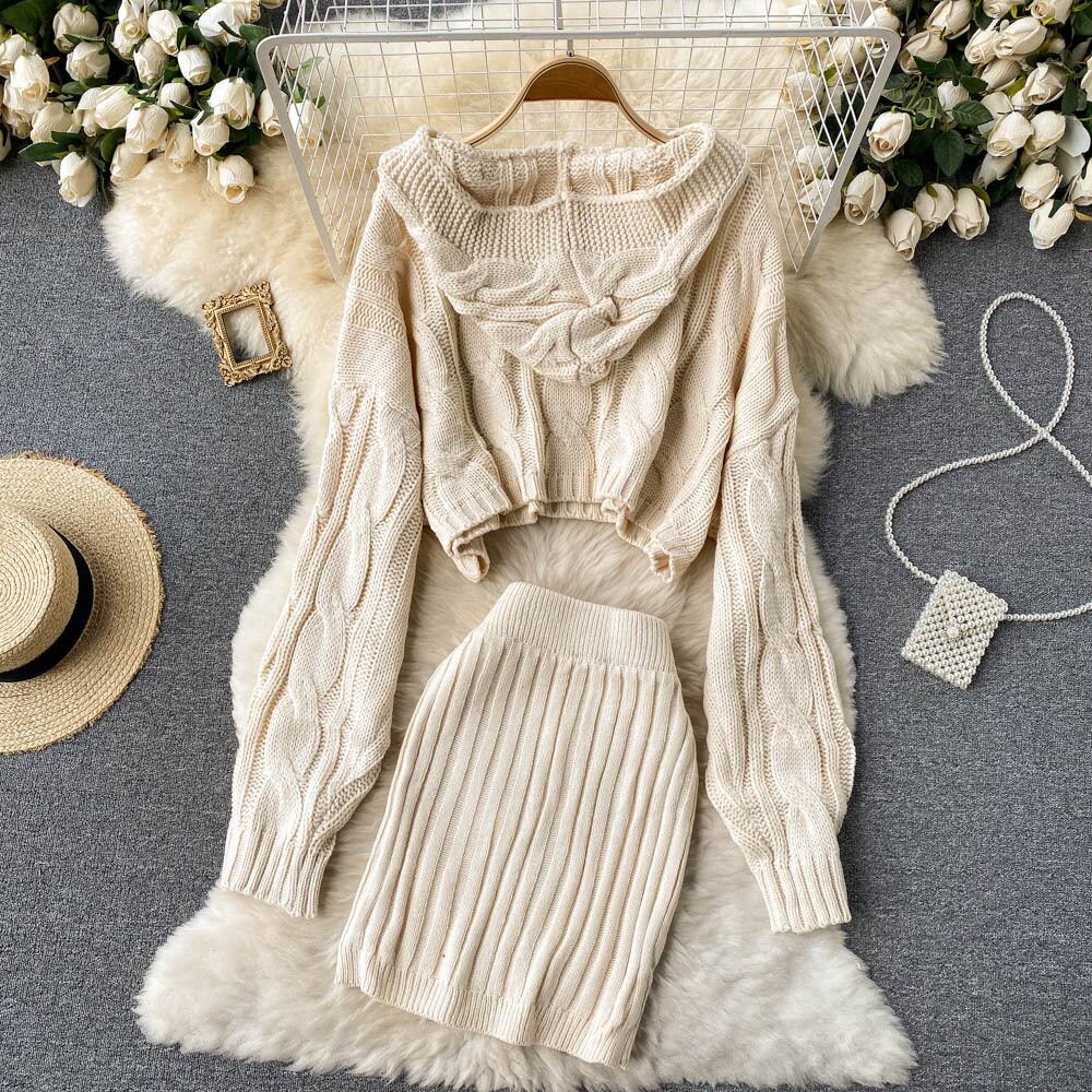 【set】着心地良い!気質満点ハイネックセーター+タイトスカートオシャレ２点セット G3271