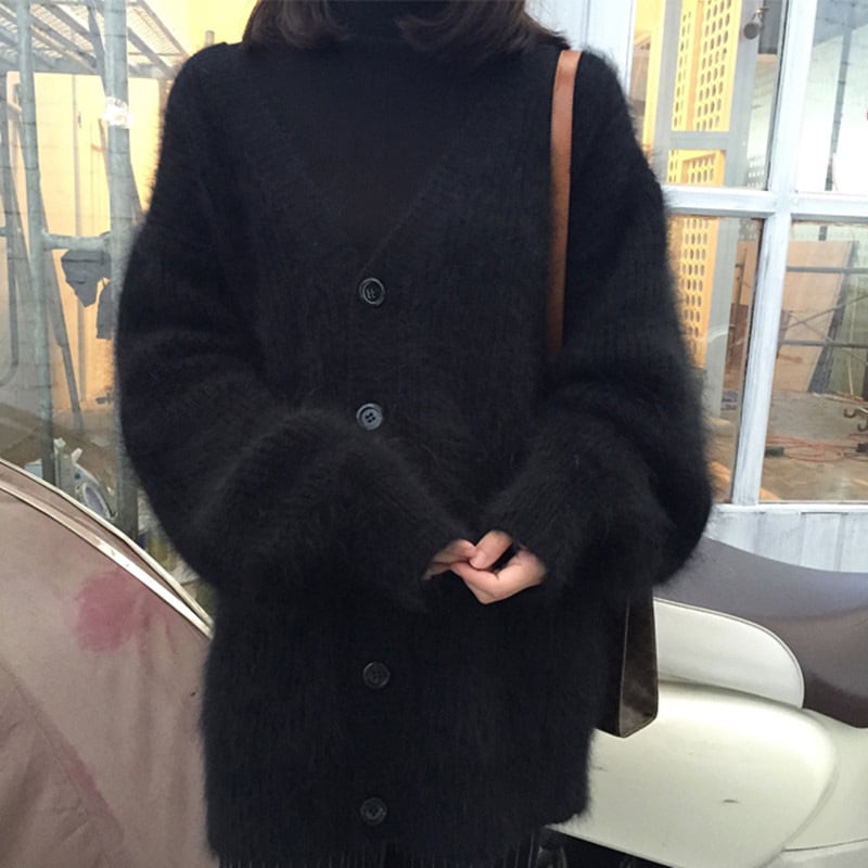 【outer】Vネックシャギーニットカーデ　M26229
