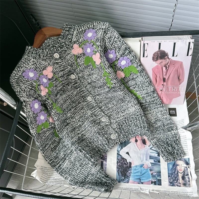 【outer】立体フラワーニットカーデ　M25576
