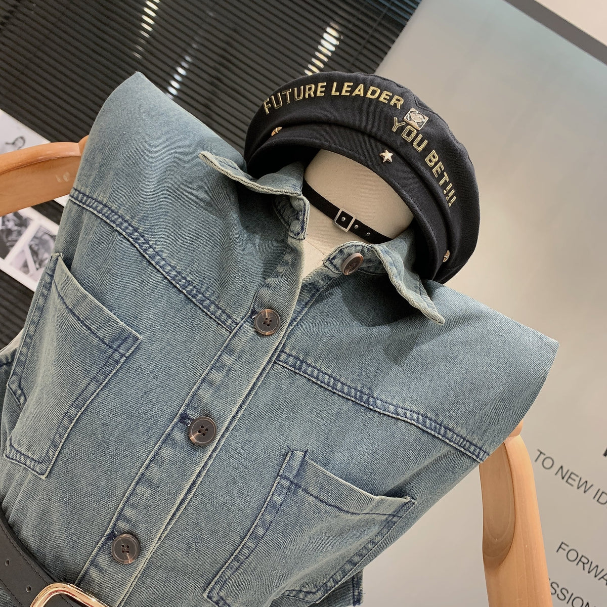 【set】ノースリーブデニムジャケット×スカートセット　M24489