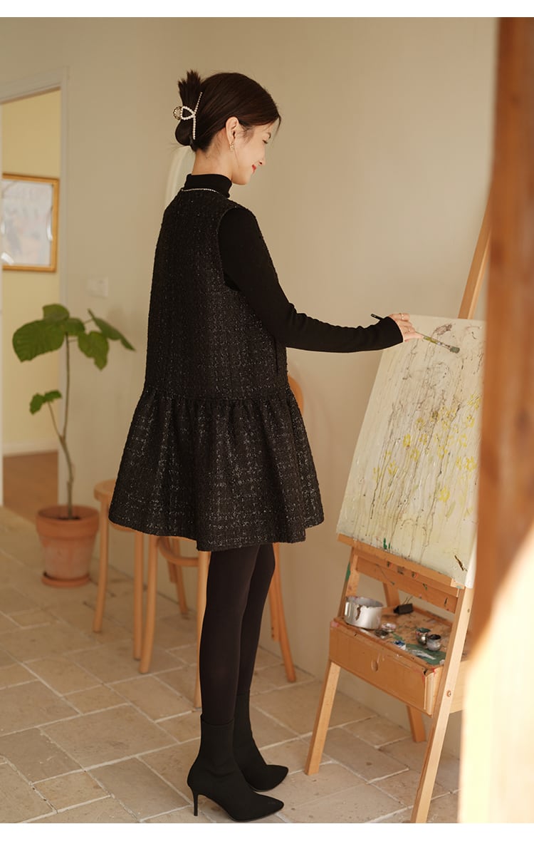 【dress】パールネックノースリーブツイートフレアワンピース　N2815
