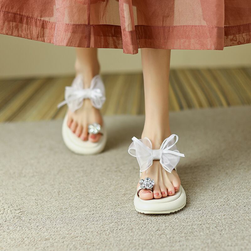 【shoes】気質溢れる♪2色韓国風INS風超人気履きやすいキレー目メッシュ蝶々結びサンダルスリッパF2845