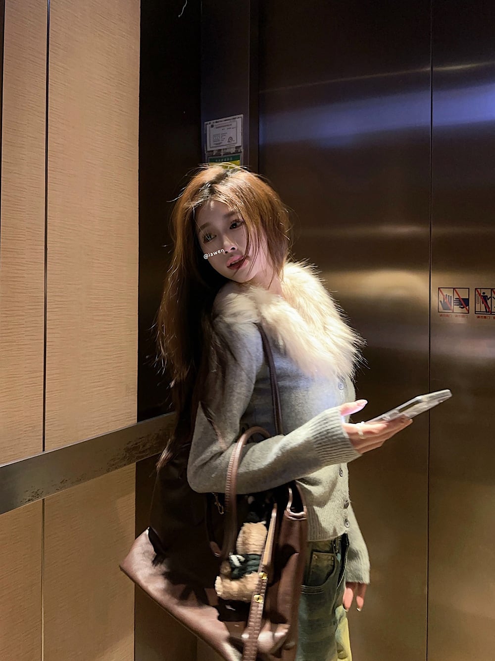 【outer】ファー付きニットカーデ　M28840