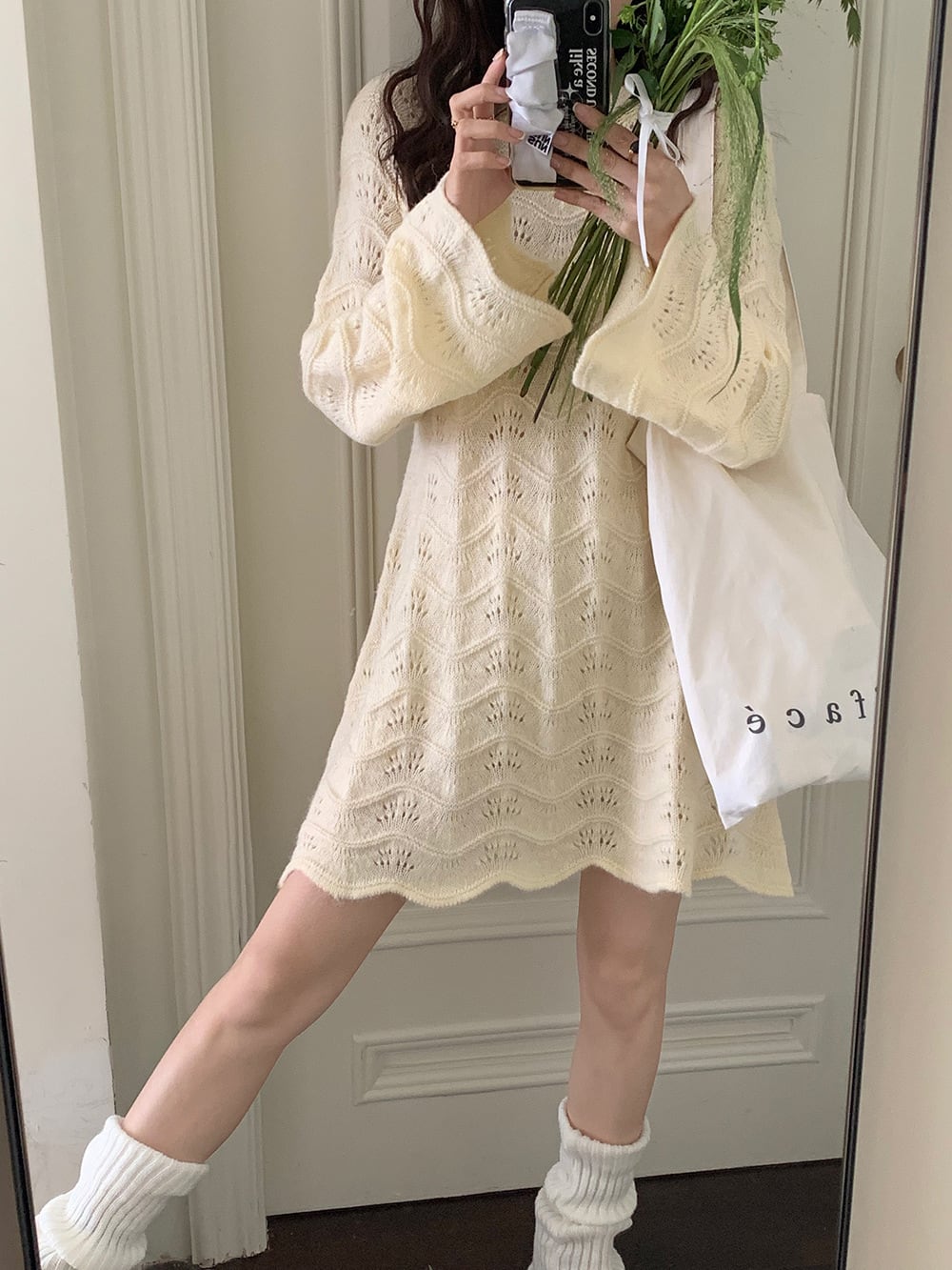 【dress】カットワークニットワンピース　M25591