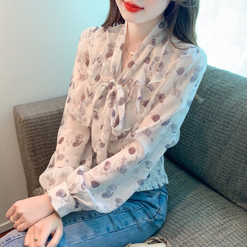 【tops】リボン付きブラウス　M29388