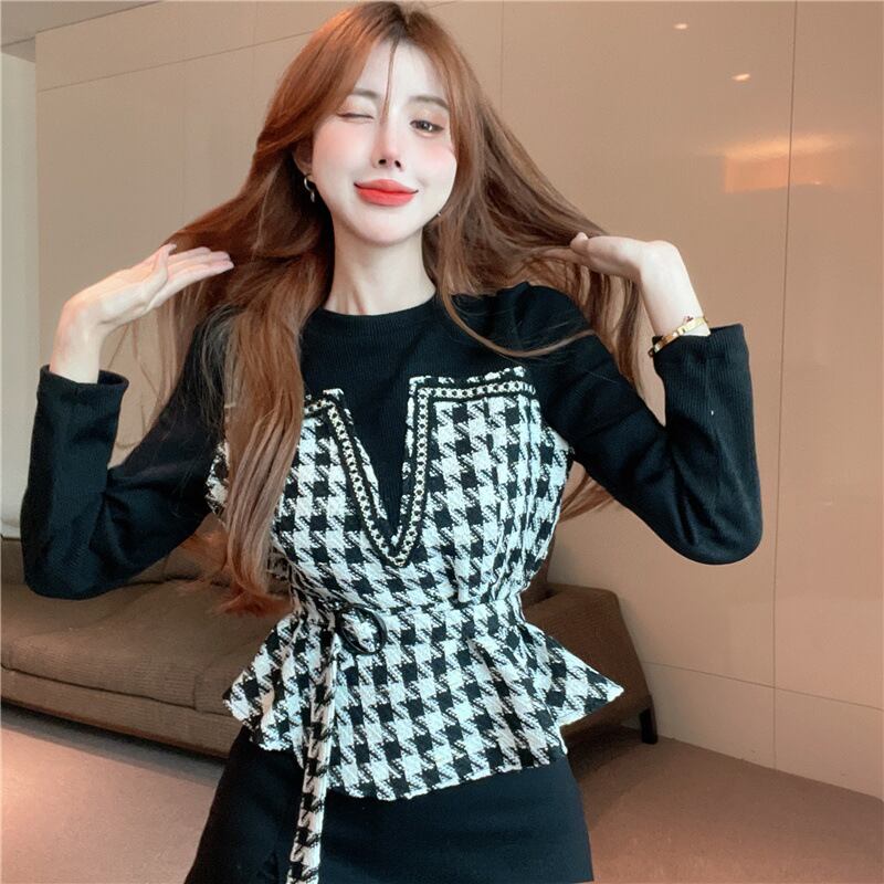 【tops】千鳥格子ドッキングトップス　M18354
