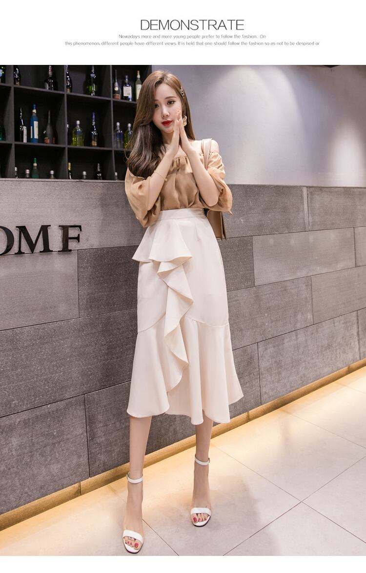 【bottoms】エレガント無地気質満点ファッション不規則フリルフィッシュテールスカート