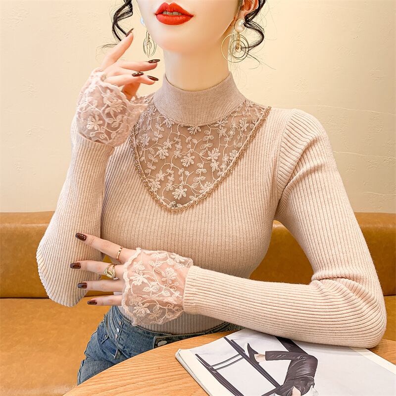 【tops】レースドッキングニットトップス　M28163