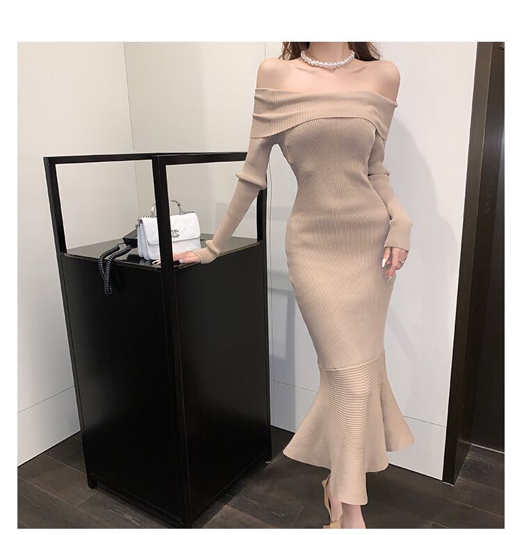 【dress】オフショルダーマーメイドニットワンピース　M17904