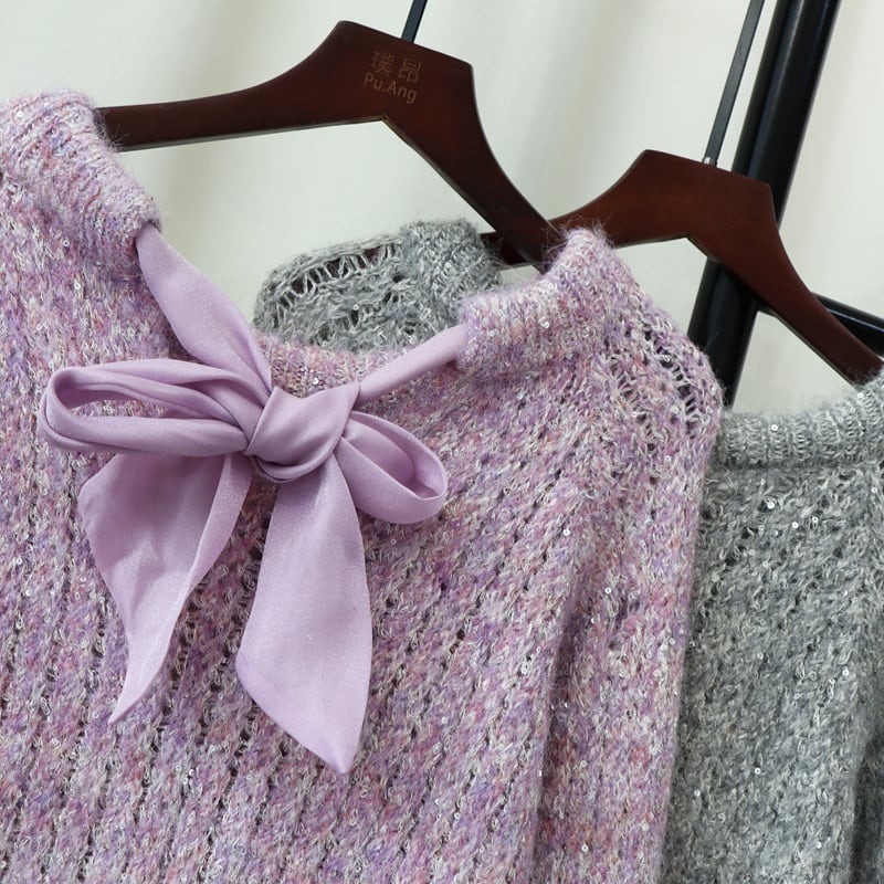 【tops】リボン付きニットセーター　M26372