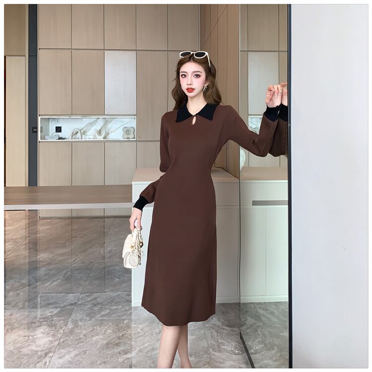 【dress】折り襟ニットワンピース　M19059