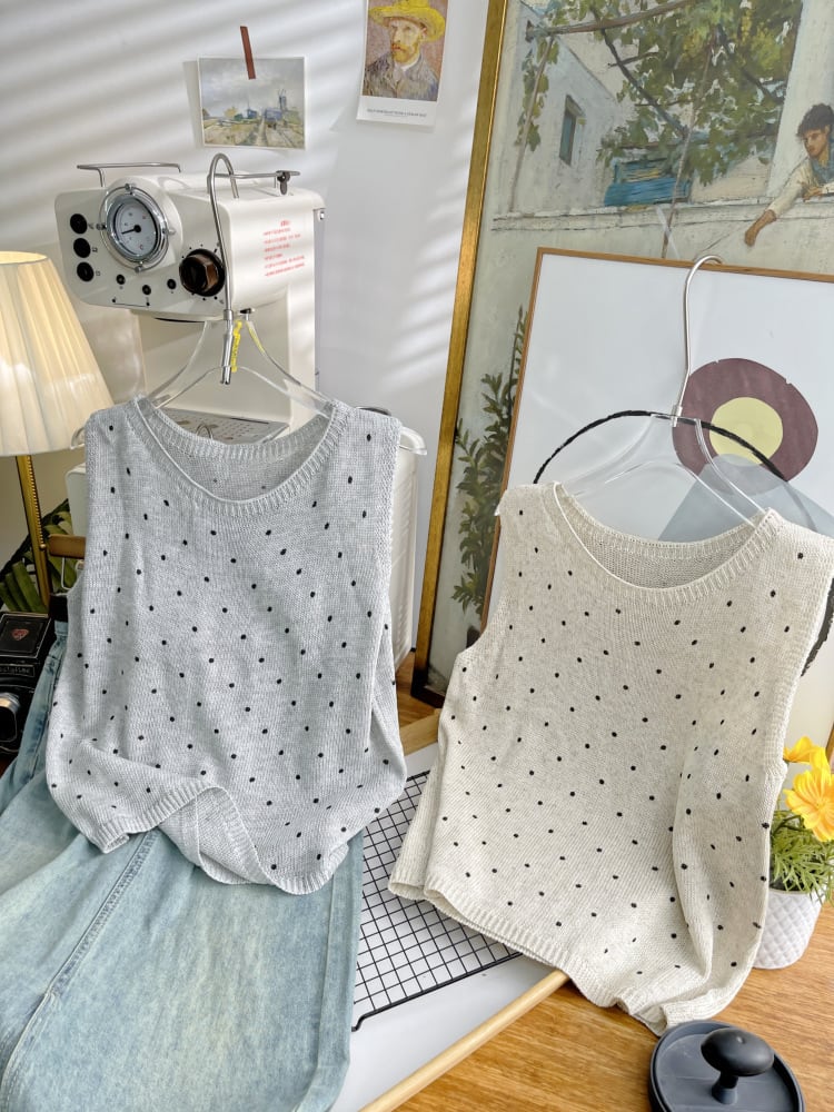 【tops】ノースリーブドット柄トップス　M24555