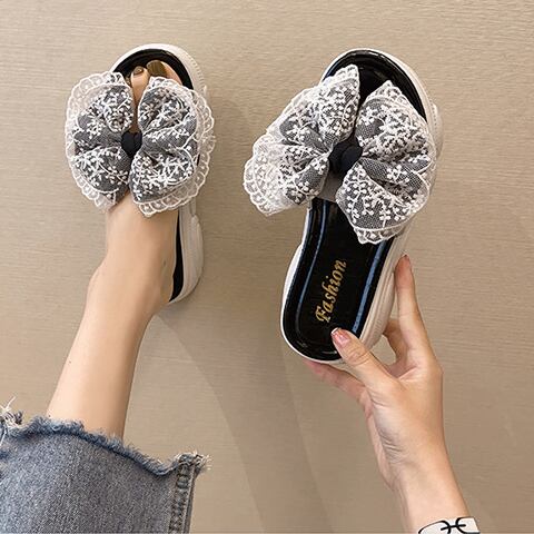 【shoes】INS風一目惚れ！履きやすい合わせやすい3色配色厚底蝶々結びサンダル