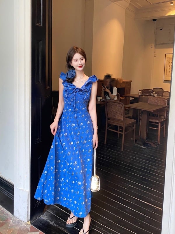 【dress】Vネック花柄海旅行ワンピース G21519